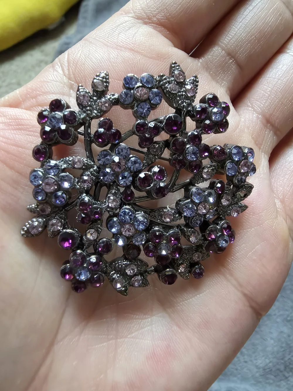 Floral Crystal Brooch in Purple, Pink and Silver